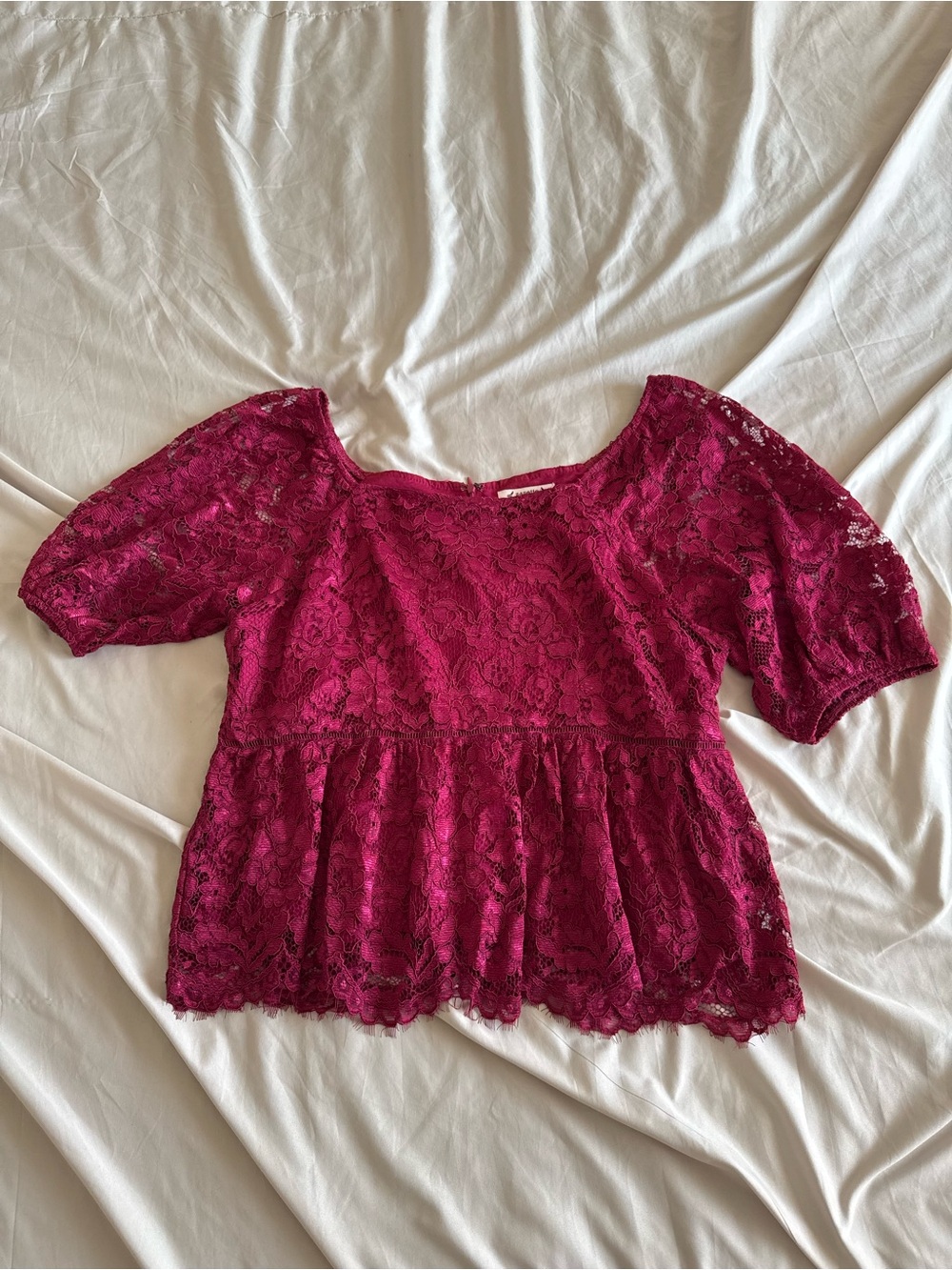 Nanette Lepore Fuchsia Lace Peplum Blouse